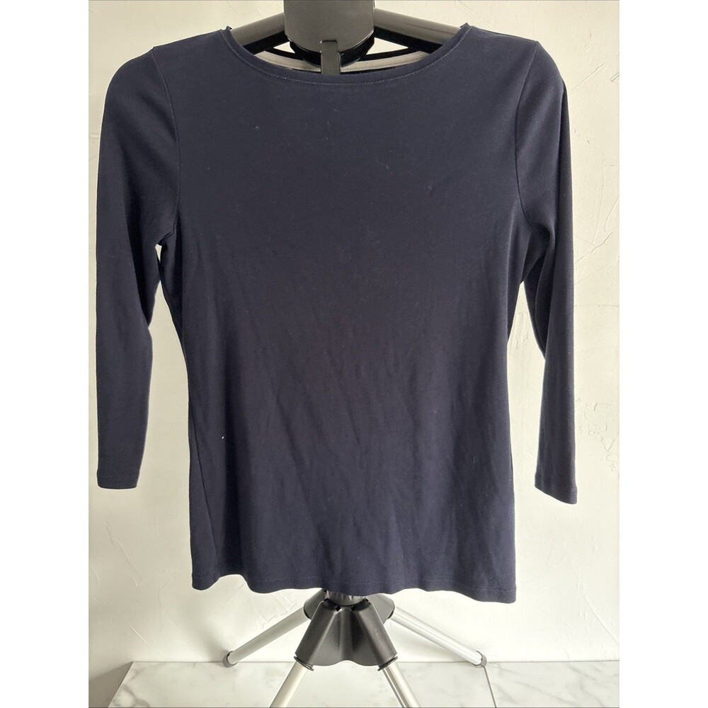 Talbots Tee Womens Small Navy Blue 100% Pima Cotton 3/4 Sleeve Boatneck Size S